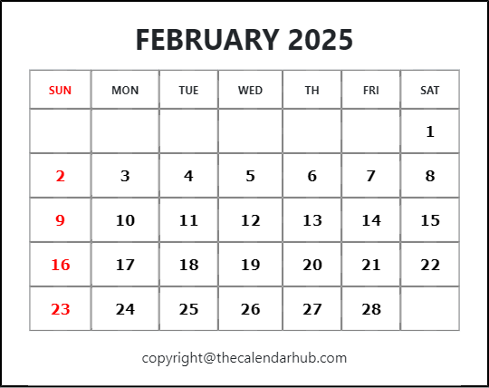 February 2025 Blank Calendar