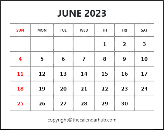 June 2023 Blank Calendar