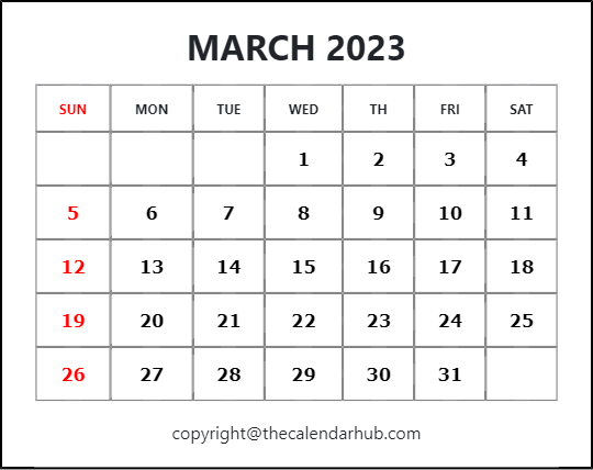 March 2023 Blank Calendar
