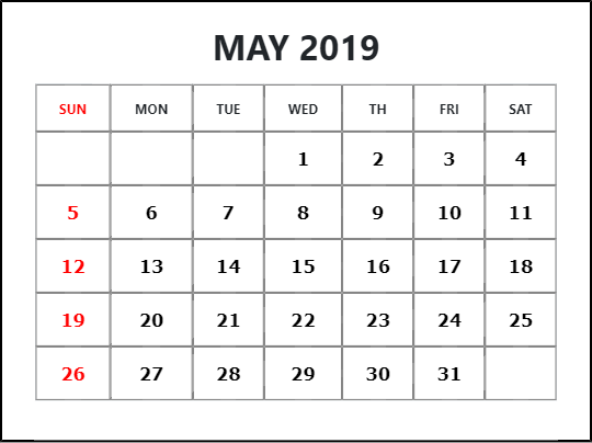 May 2019 Blank Calendar