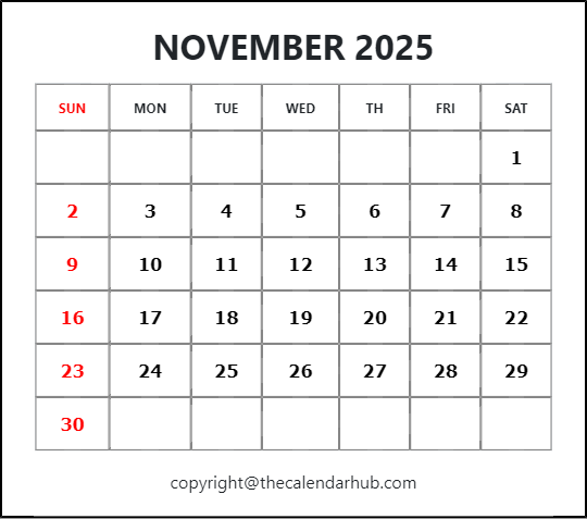 November 2025 Blank Calendar