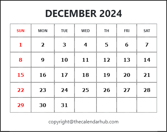 December 2024 Blank Calendar